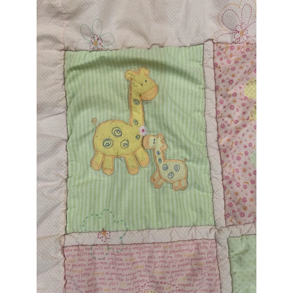 Vintage Pastel Baby Quilt Comforter  Patchwork Nursery Blanket 42 X 32